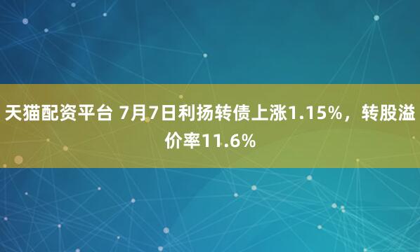 天猫配资平台 7月7日利扬转债上涨1.15%，转股溢价率11.6%