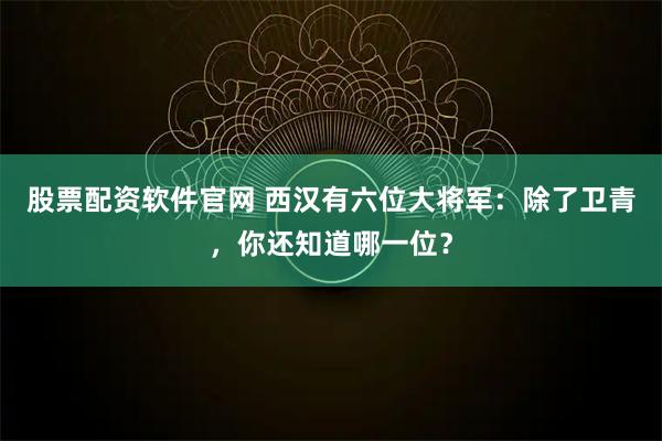 股票配资软件官网 西汉有六位大将军：除了卫青，你还知道哪一位？